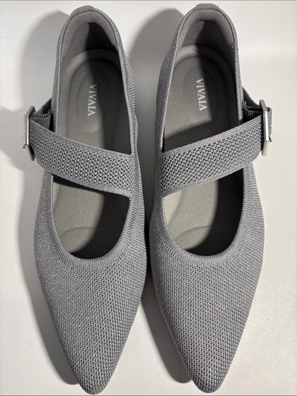 VIVAIA Maria Pointed Gray Mary Jane Flats with Decorative Buckle -9.5 (40.5) - Picture 3 of 9